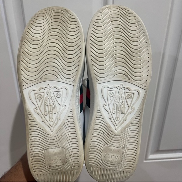 Gucci White Leather Sneakers with Green & Red Stripe and Gold Tiger Patch Sz 7.5 - Picture 10 of 16